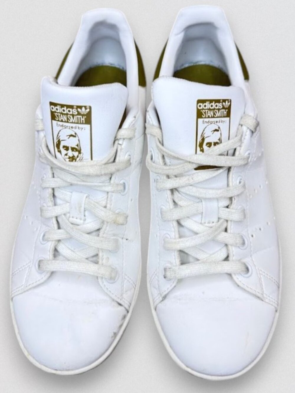 White Green Leather Sneakers Lace Up Casual Classic Shoes US 4.5